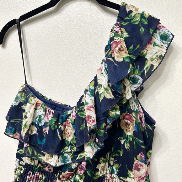 Torrid Dress Women's 1 1X Blue Knee Length One Shoulder Floral Beach Cottagecore - Picture 3 of 13